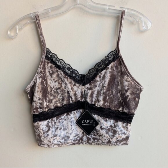 NWT Crushed Velvet Lace Bralette Tank top - Picture 1 of 4